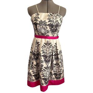 Jessica Howard Sleeveless Black & White Floral Dress With Pink Accents Size 6P